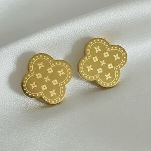 Four Leaf Clover 18K Gold Plated Stainless Steel Stud Earrings